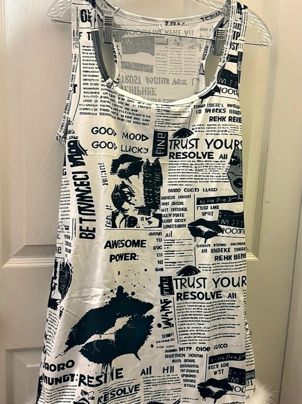 Graphic Print Fur Trim Dress Size Large